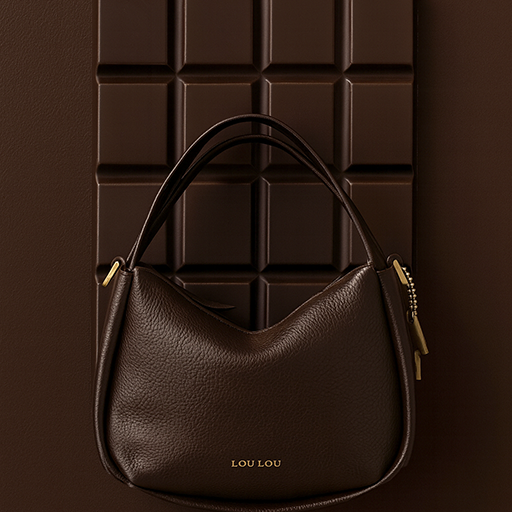 Ai gegenereerd beeld van klein chocolade bruin tasje met chocolade reep erachter