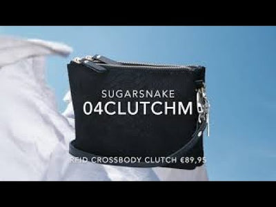 Video van de Zwarte Dubbele Crossbody Clutch In Sugar Snake Leer Met Licht Gouden Details
